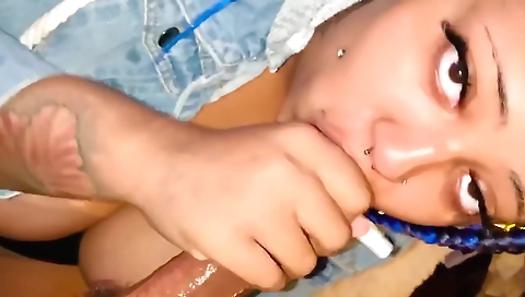 Sexy babe gets her face full of cum