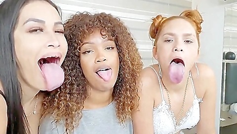 Hot Black Girl Sucks 2 Long Thick Latina Tongues